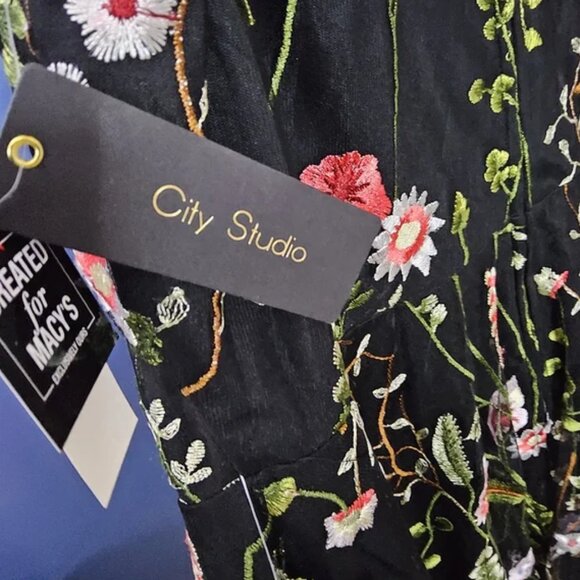 CITY STUDIO Created for Macy's Floral-Embroidered Fit & Flare Dress(B7) - Picture 7 of 8